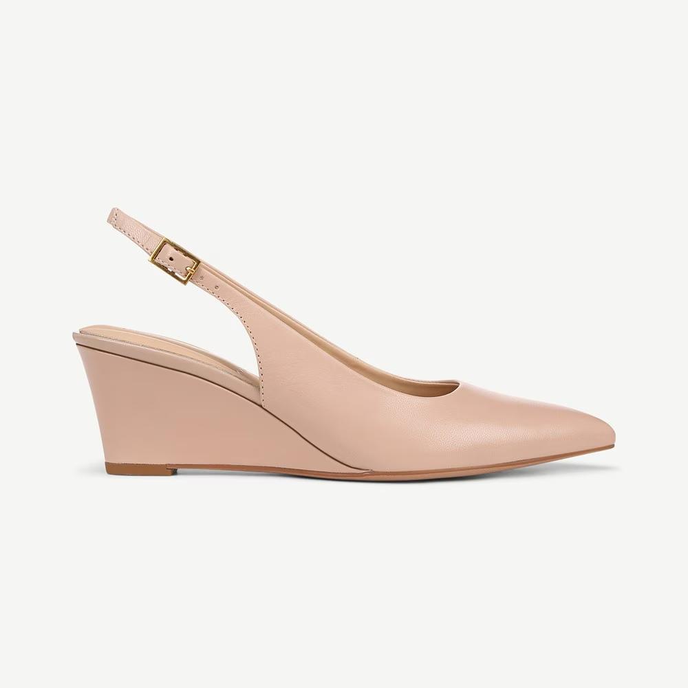 Tessa Sand Franco Sarto Wedge Leather Slingback Pumps