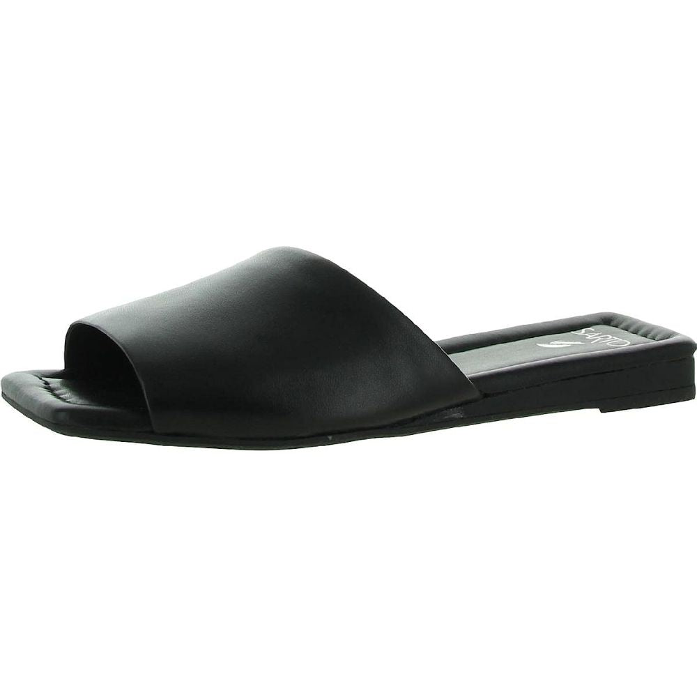 Bordo Black Leather Franco Sarto Flat Slide Sandals
