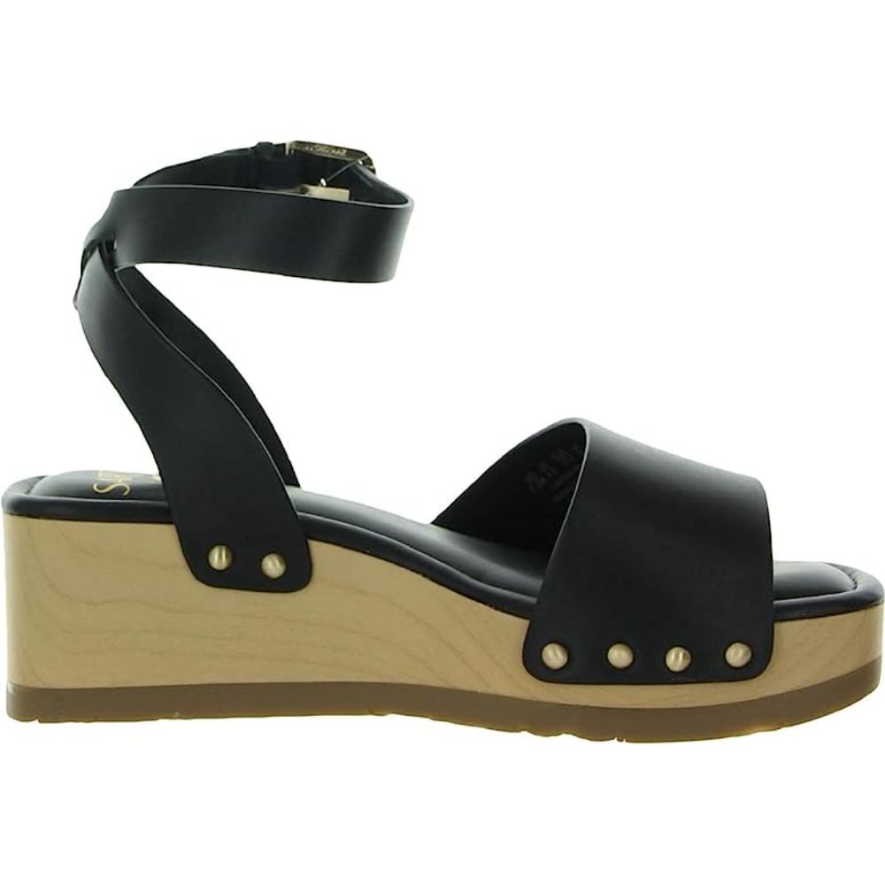 Sista Black Leather Franco Sarto Wedge Sandals