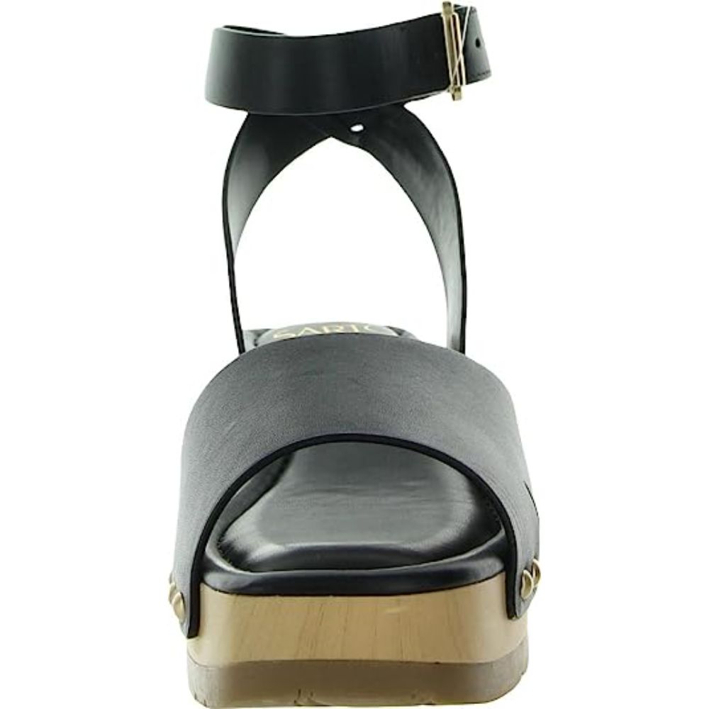 Sista Black Leather Franco Sarto Wedge Sandals