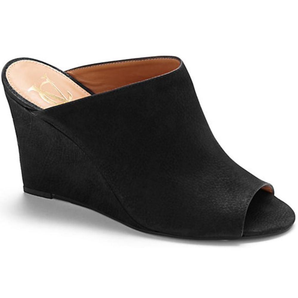 Colette Black Suede Vince Camuto Signature Wedge Clogs