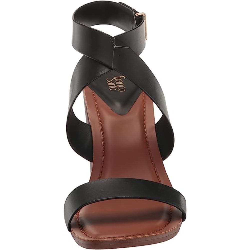 Franco Sarto Women's Olinda Black Leather Heel Sandal Heeled