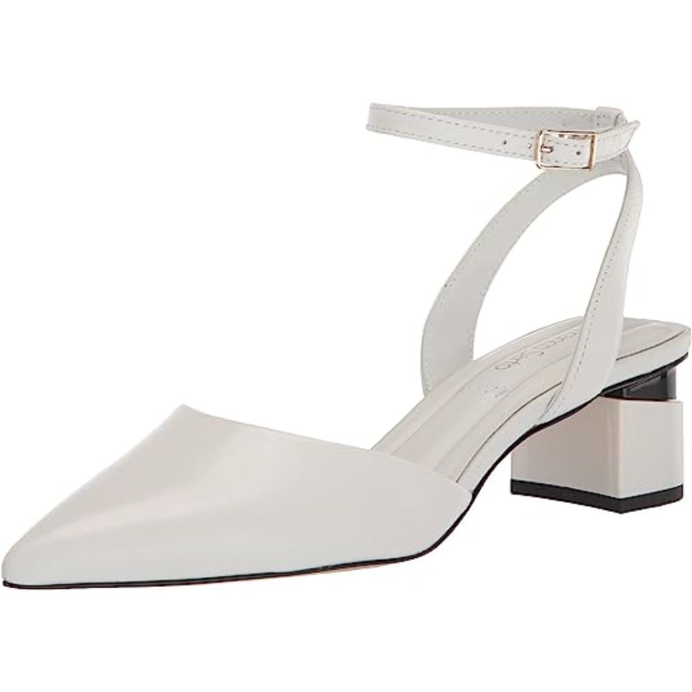 Franco Sarto Women's Naya White Leather Pointed Toe Pumps