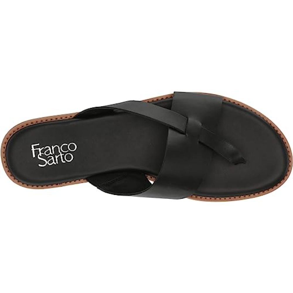 Jenice Black Leather Franco Sarto Slide Sandals