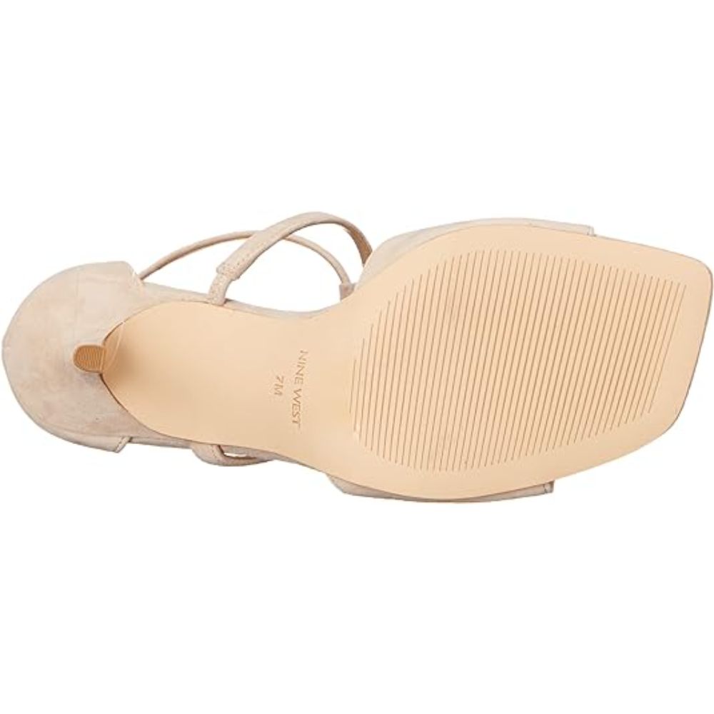 NINE WEST Women's Sighs Heeled Sandal Light Beige Suede