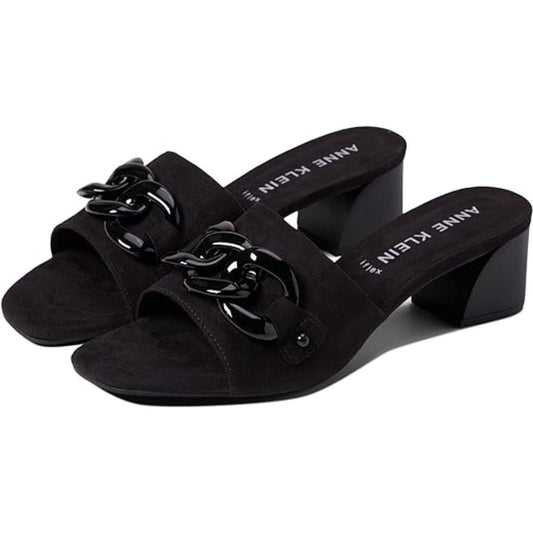 Marri Black Suede Anne Klein Slide Sandals
