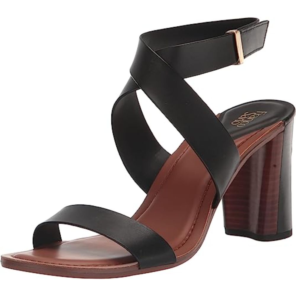 Franco Sarto Women's Olinda Black Leather Heel Sandal Heeled