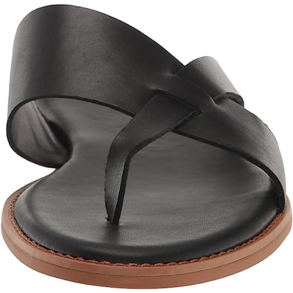 Jenice Black Leather Franco Sarto Slide Sandals