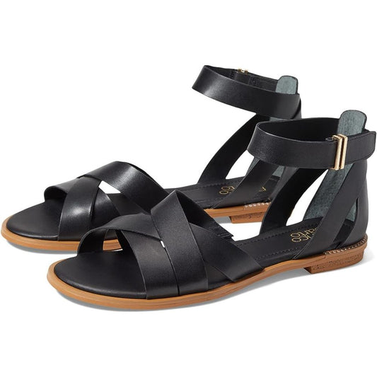 Giola Black Leather Franco Sarto Flat Sandals