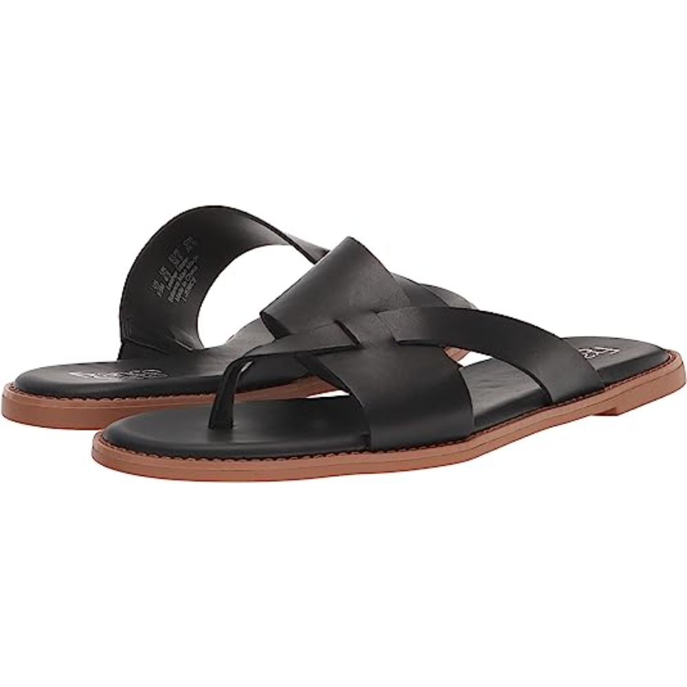 Jenice Black Leather Franco Sarto Slide Sandals