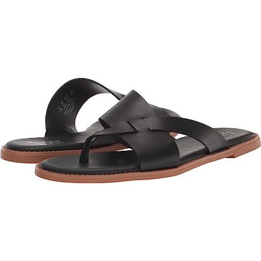 Jenice Black Leather Franco Sarto Slide Sandals