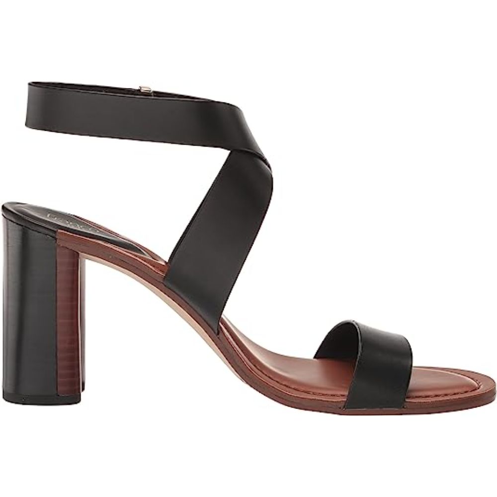 Franco Sarto Women's Olinda Black Leather Heel Sandal Heeled