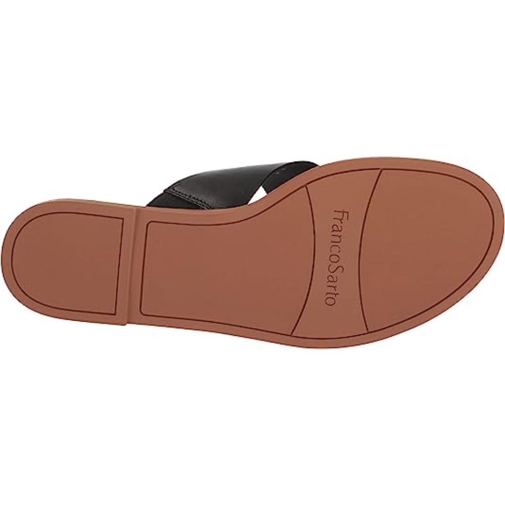 Jenice Black Leather Franco Sarto Slide Sandals