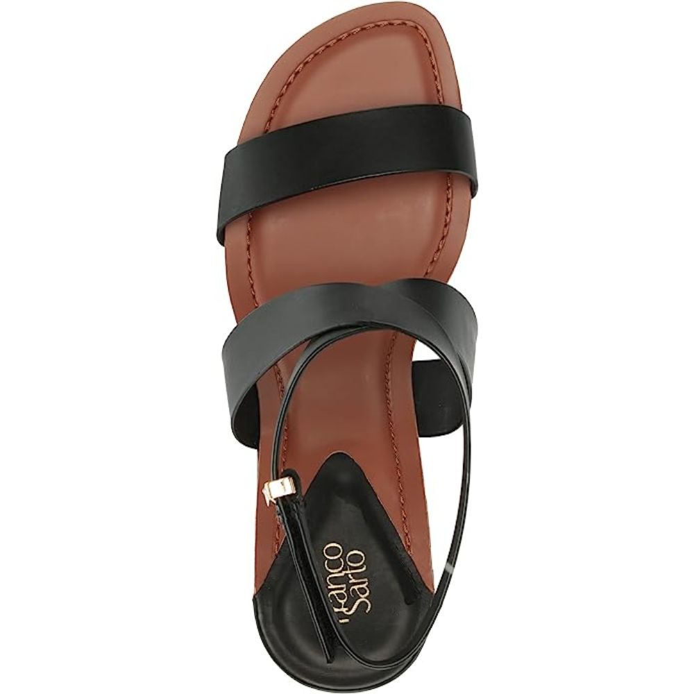 Franco Sarto Women's Olinda Black Leather Heel Sandal Heeled
