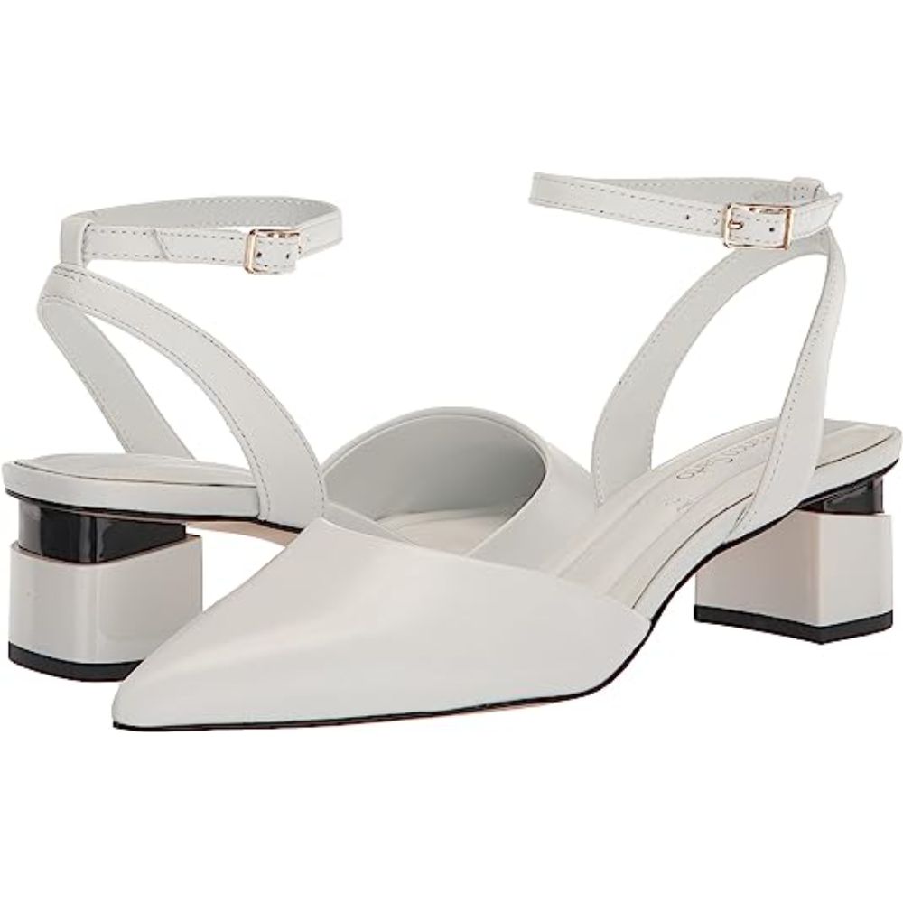 Franco Sarto Women's Naya White Leather Pointed Toe Pumps