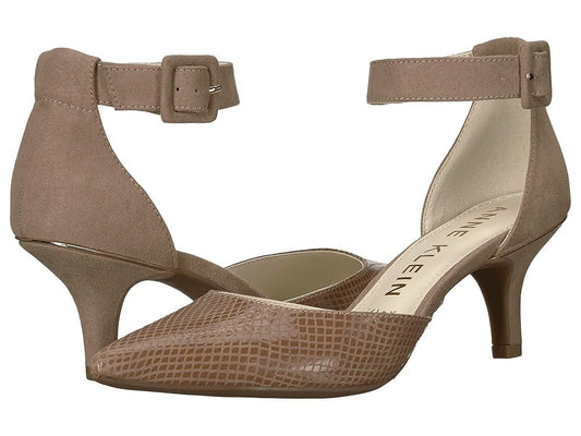 Fabulist Taupe Fabric and Suede Anne Klein Slingback Pumps