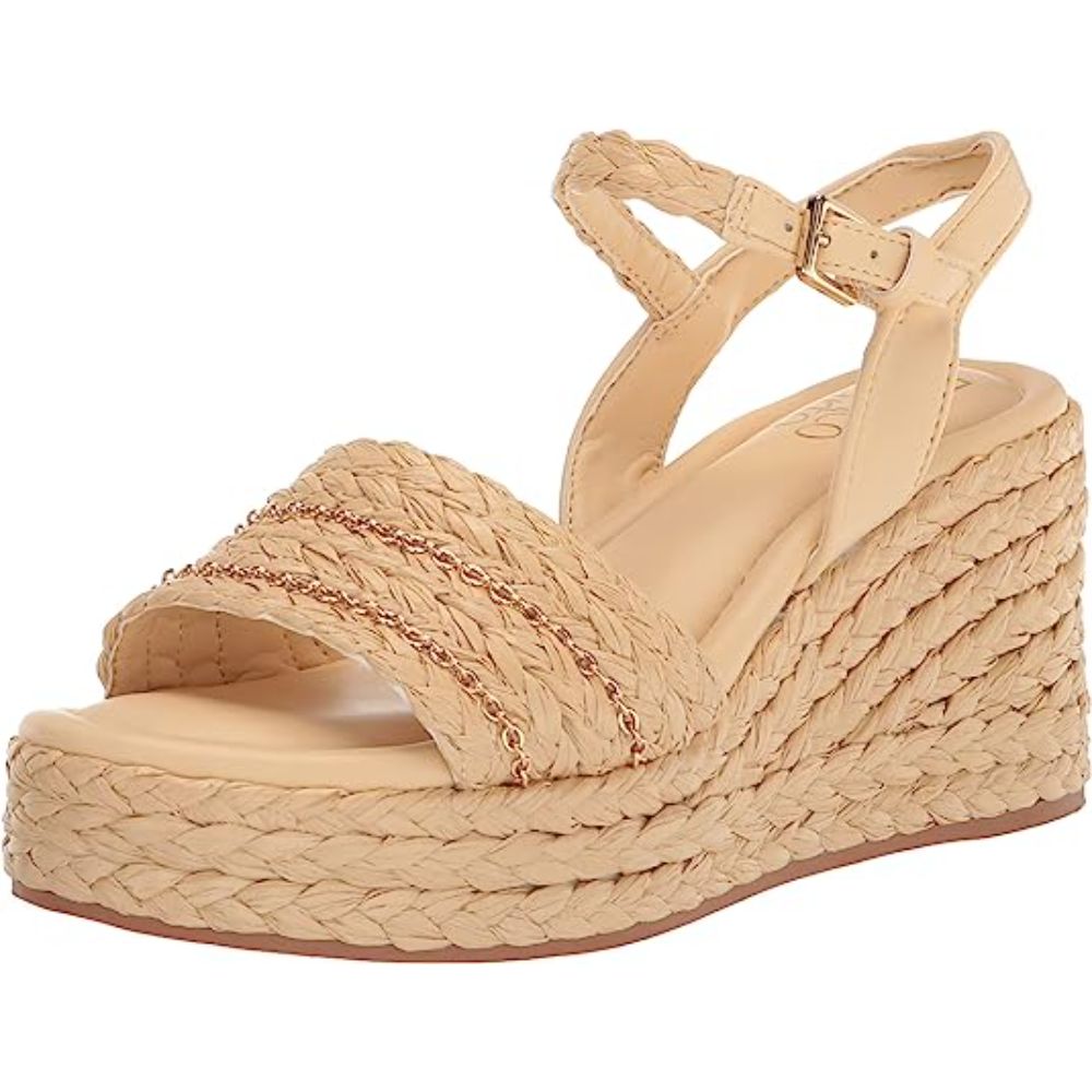 Peachy Natural Raffia Franco Sarto Wedge Sandals