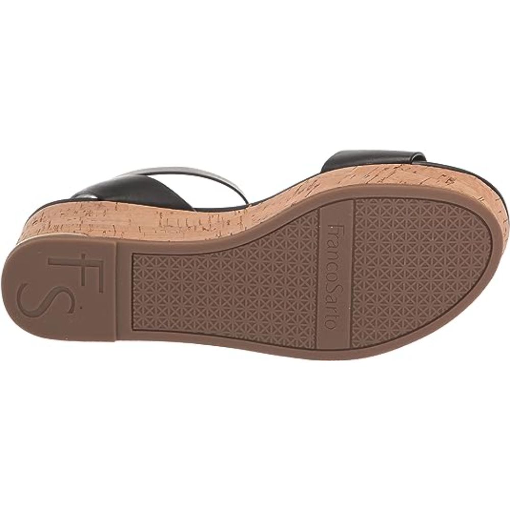 Presley Black Leather Franco Sarto Wedge Sandals