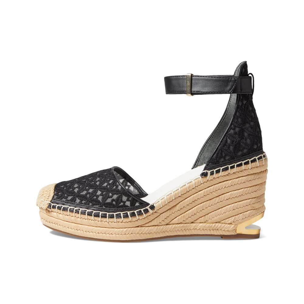 Marsha Black Lace Fabric Franco Sarto Wedge Sandals