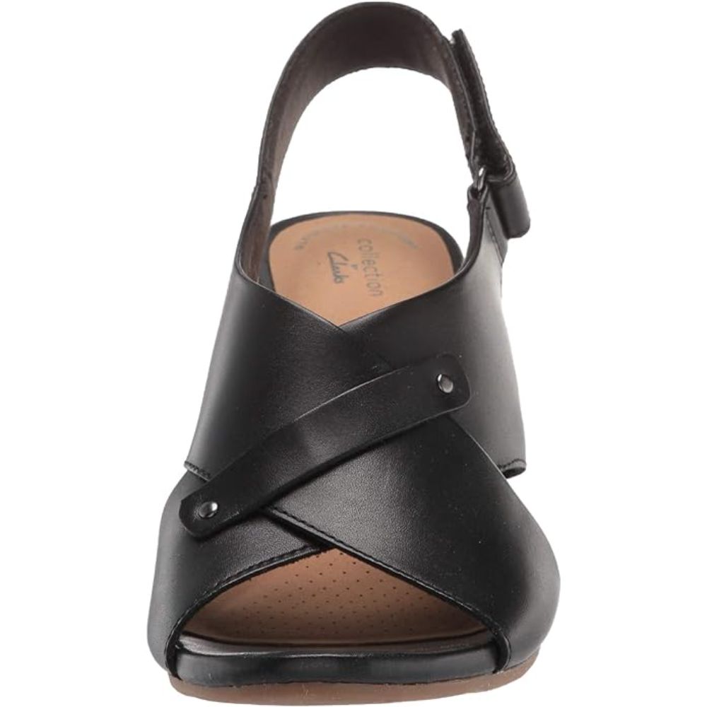 Clarks Women's Margee Eve Black Leather Wedge Sandal