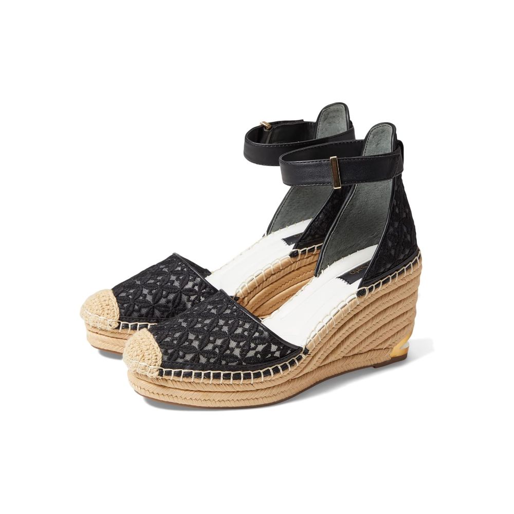 Marsha Black Lace Fabric Franco Sarto Wedge Sandals