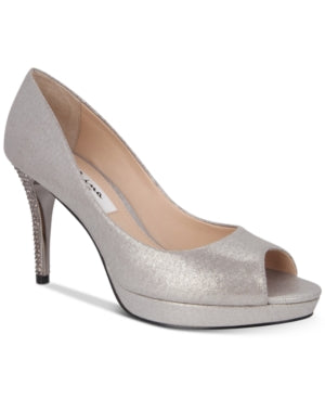 Fiesta Dark Silver Shimmer Nina Peeptoe Pumps