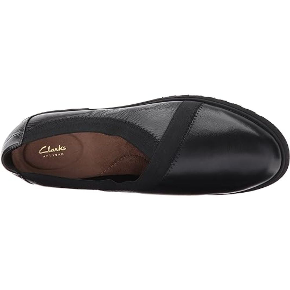 Clarks Women's Bellevue Cedar Slip-on Loafer Black Leather