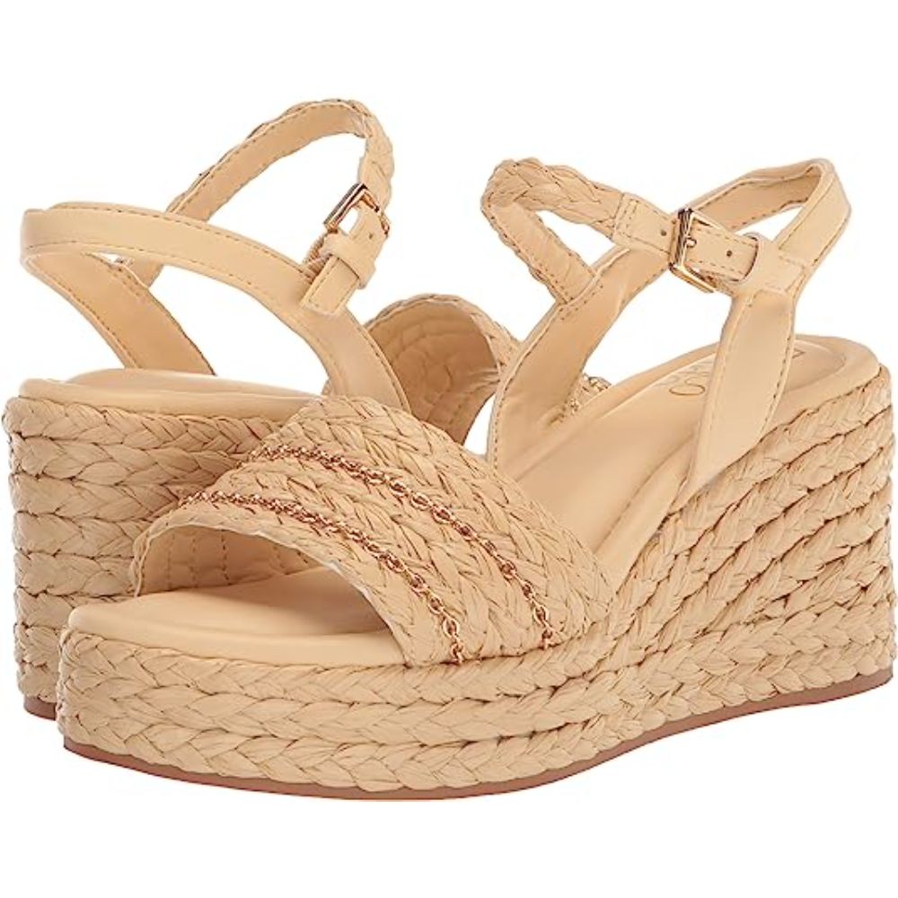 Peachy Natural Raffia Franco Sarto Wedge Sandals