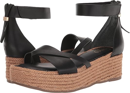Verita Black Leather Franco Sarto Wedge Sandal