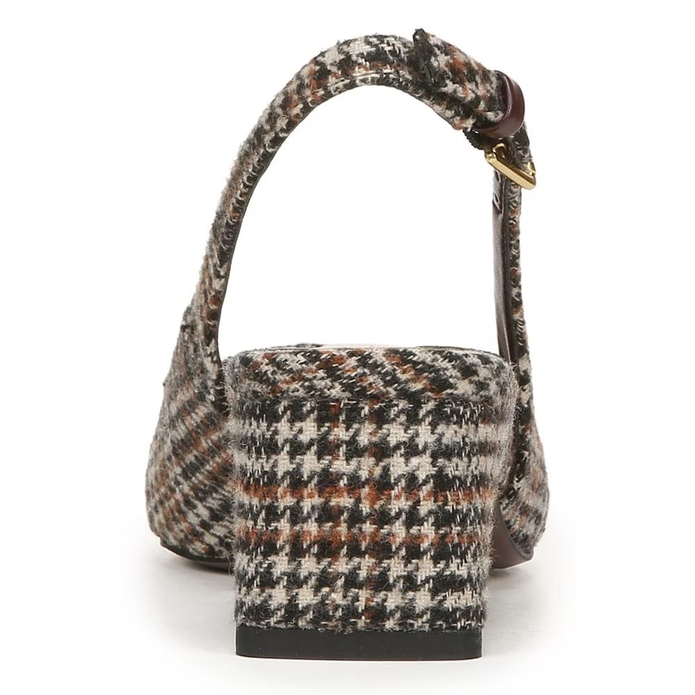 Franco Sarto Women's Racer Slingback Brown Plaid Fabric Low Block Heel Pointed Toe Pump