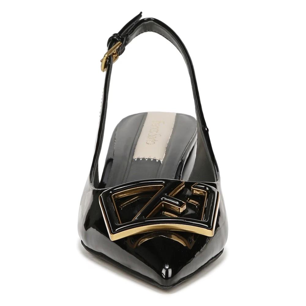 Franco Sarto Women's Racer4 Slingback Black Patent Low Block Heel Pointed Toe Pump