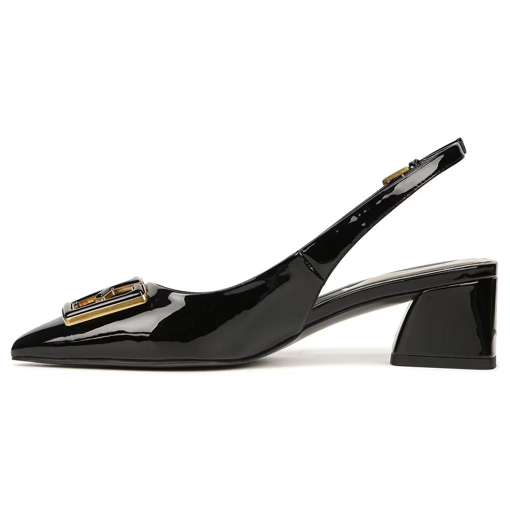Franco Sarto Women's Racer4 Slingback Black Patent Low Block Heel Pointed Toe Pump