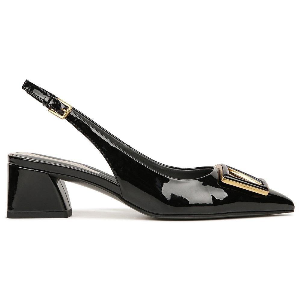 Franco Sarto Women's Racer4 Slingback Black Patent Low Block Heel Pointed Toe Pump