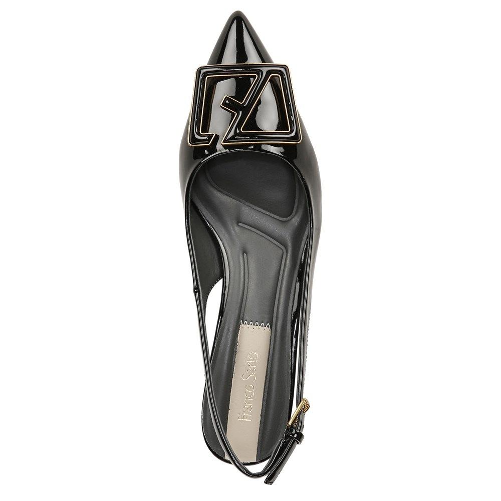 Franco Sarto Women's Racer4 Slingback Black Patent Low Block Heel Pointed Toe Pump