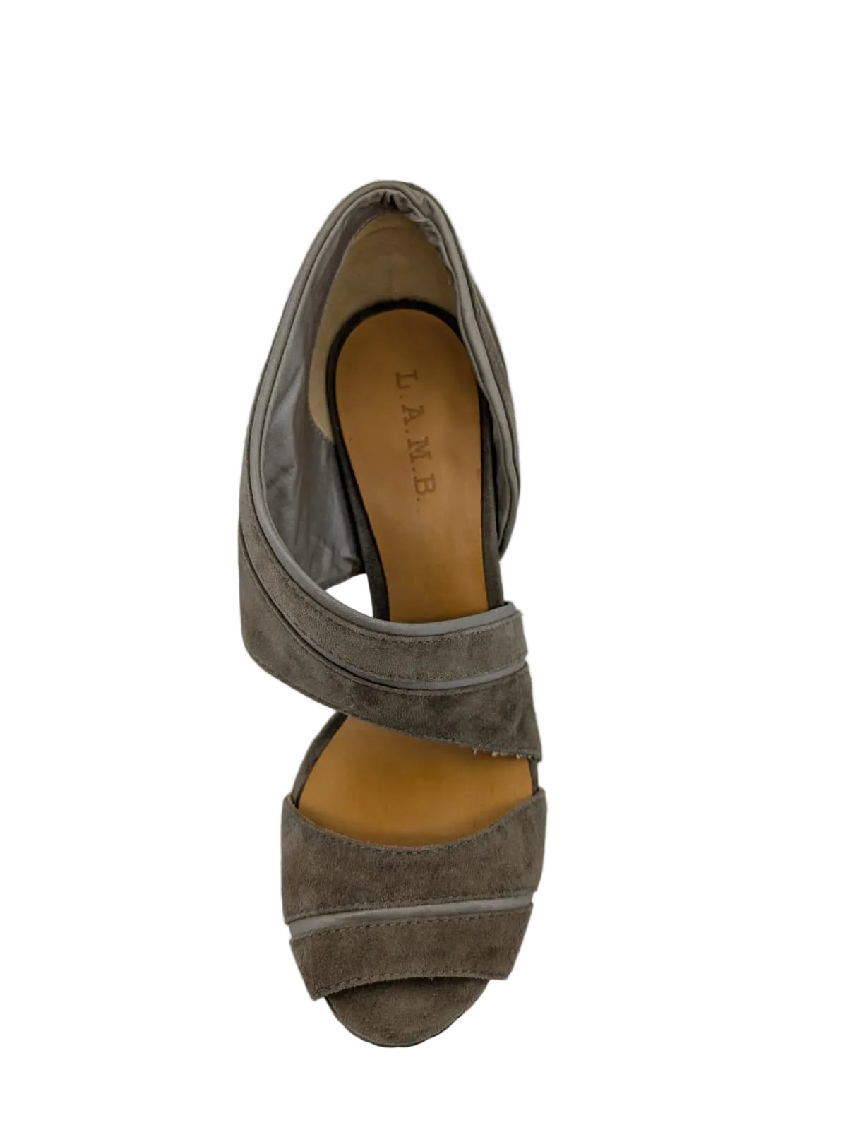 L.A.M.B Palma Gray Green Suede Sandals
