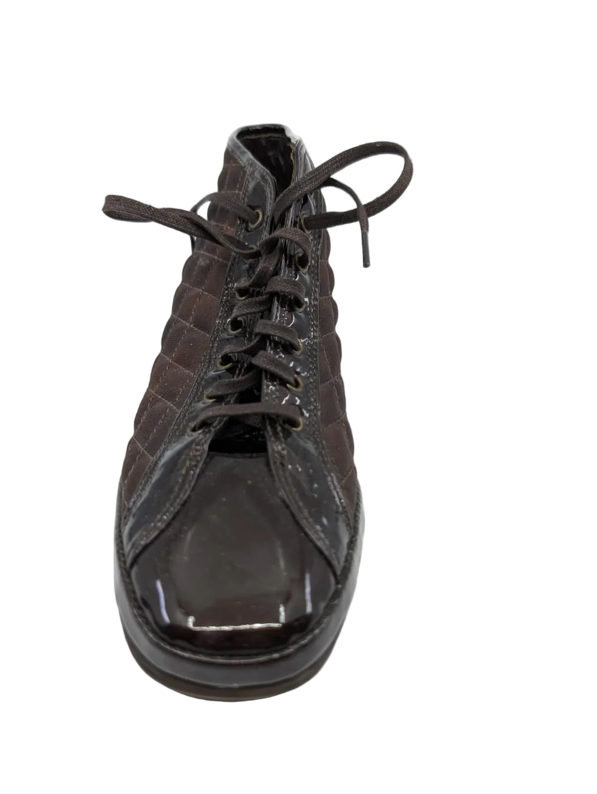 Ellates Moro Brown Patent and Fabric Amalfi Ankle Sneakers