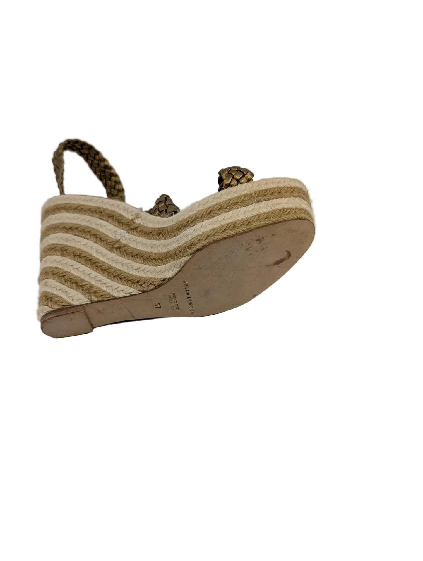 Gold Leather Strappy Brian Atwood Wedge Sandals