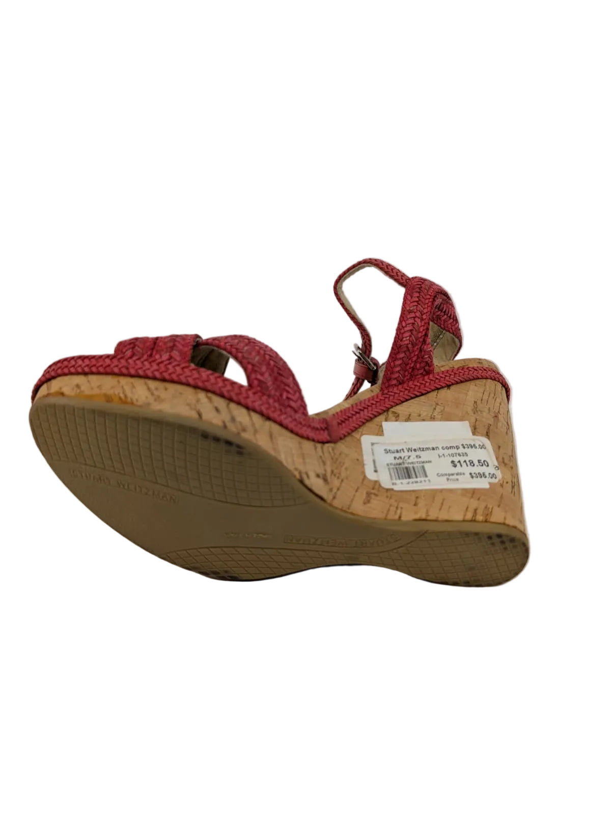 Stuart Weitzman Red Woven Cork Wedge Sandals