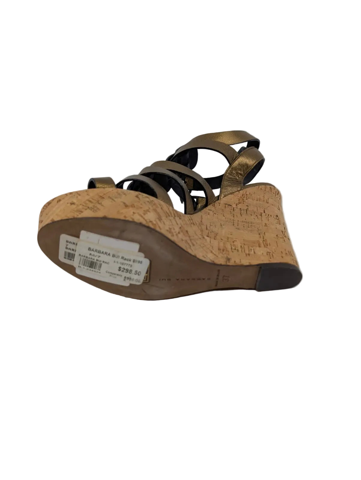 Barbara Bui Gold Strappy Leather Wedge Sandals