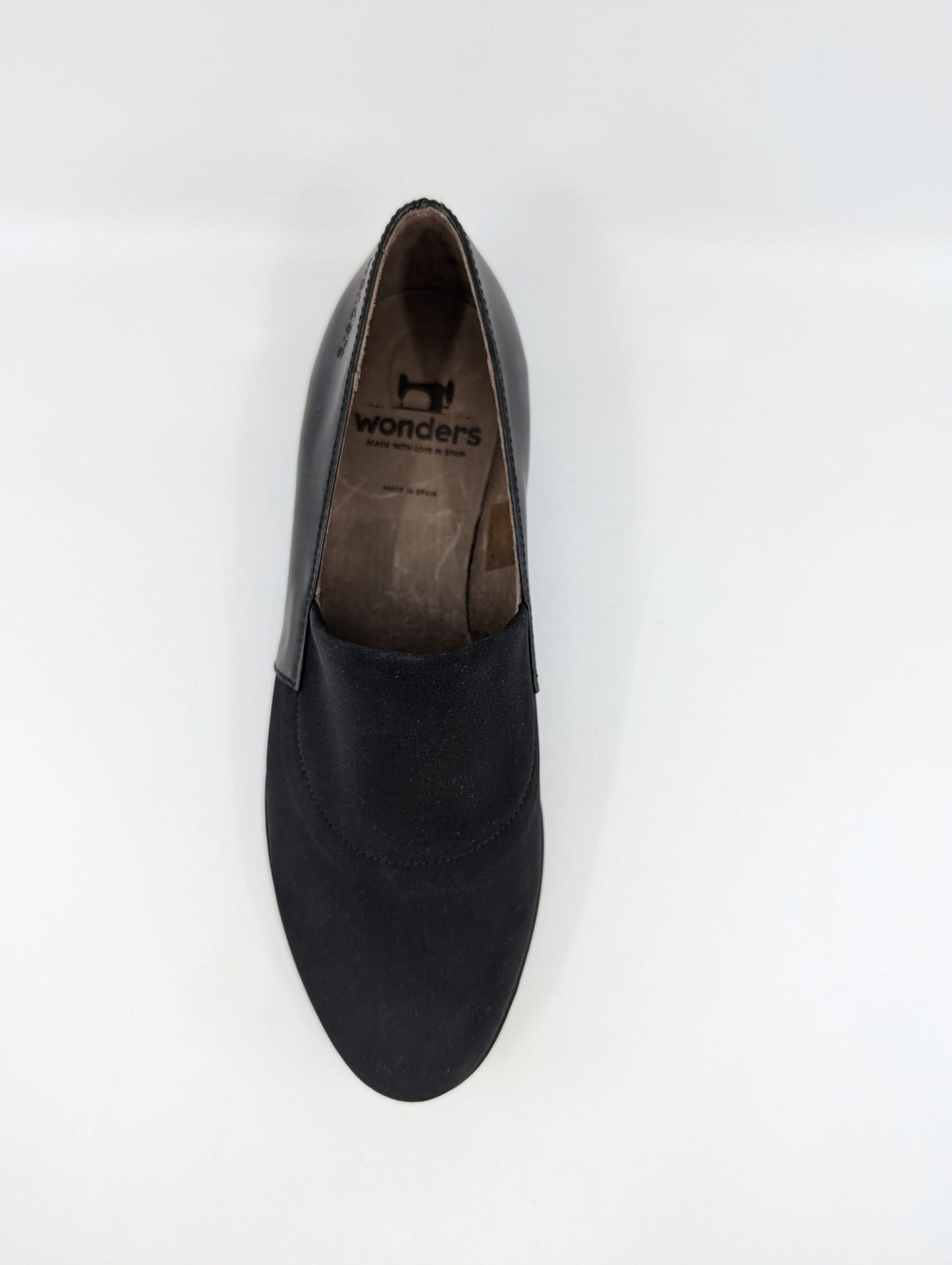 A1374 Black Lycra and Leather Wonders Wedge Loafers