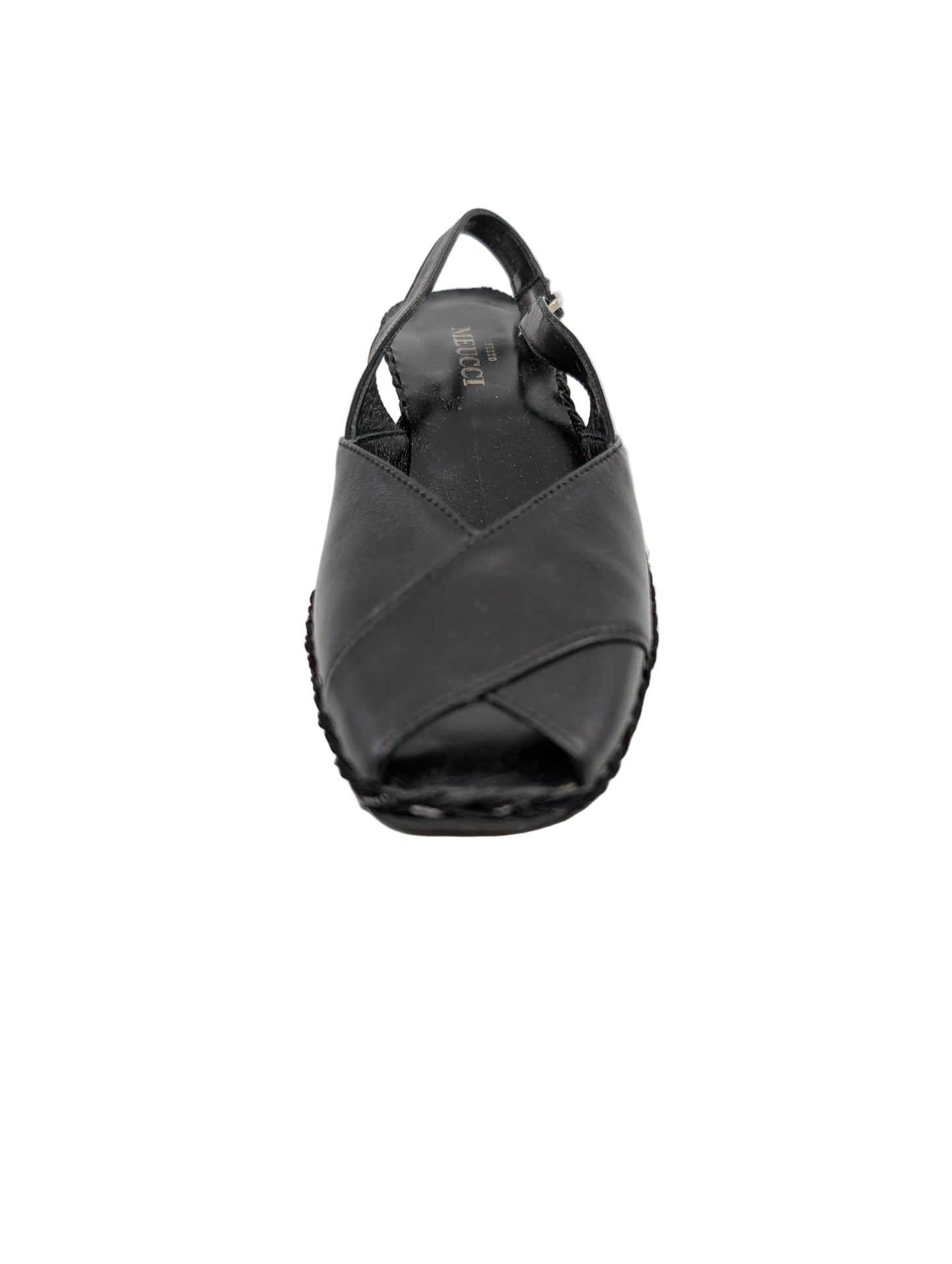 1370 Black Leather Sesto Meucci Slingack Wedge Sandal