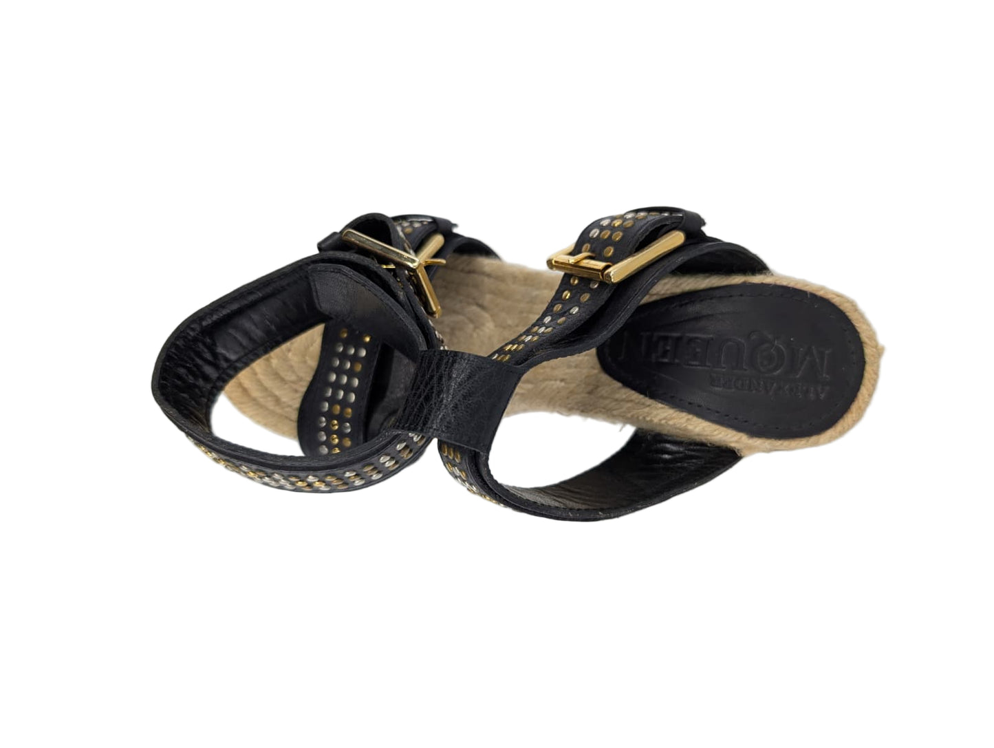 Black Leather Studs Alexander McQueen Wedge Sandals