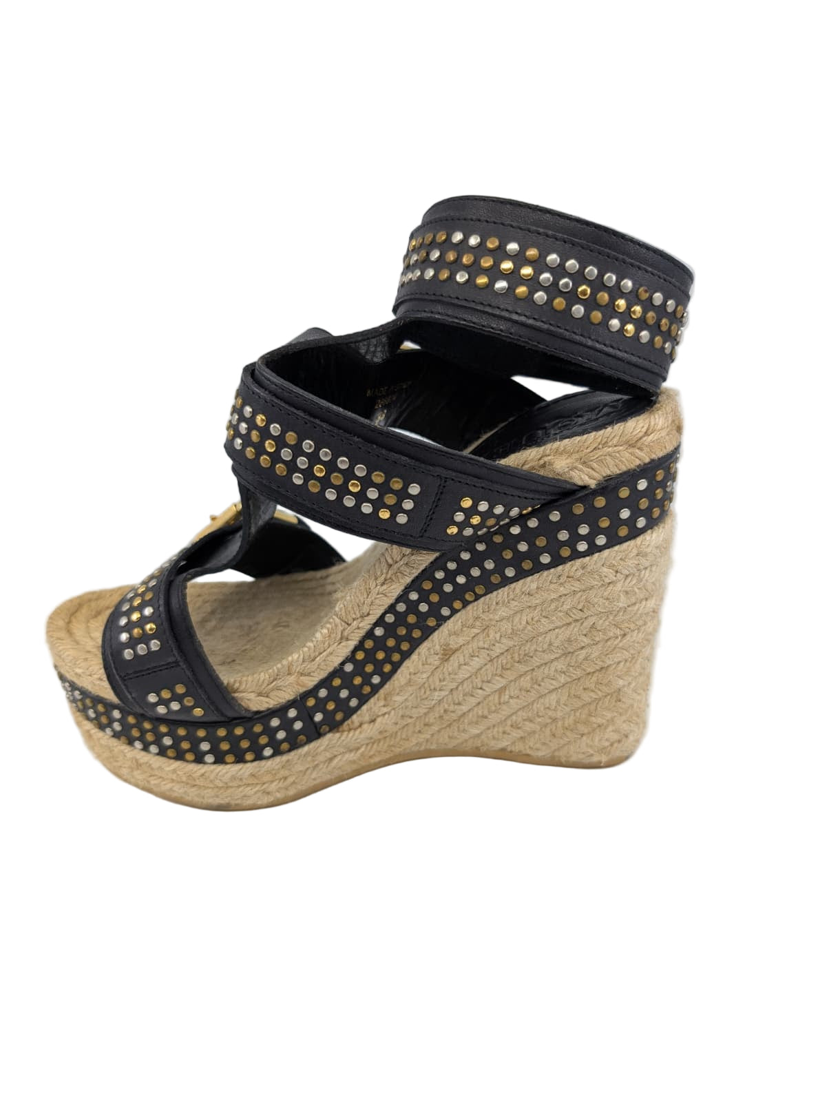 Black Leather Studs Alexander McQueen Wedge Sandals