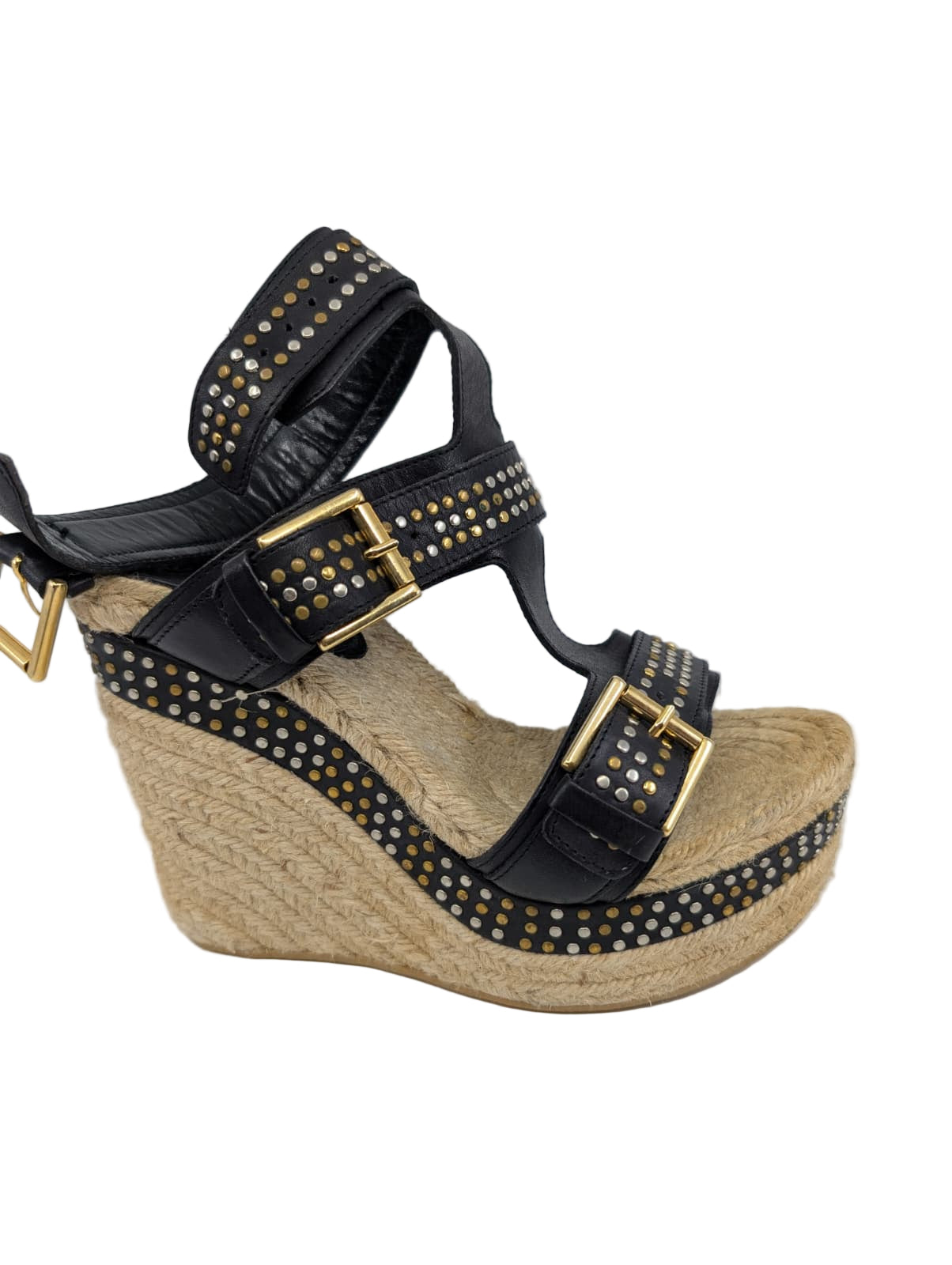 Black Leather Studs Alexander McQueen Wedge Sandals