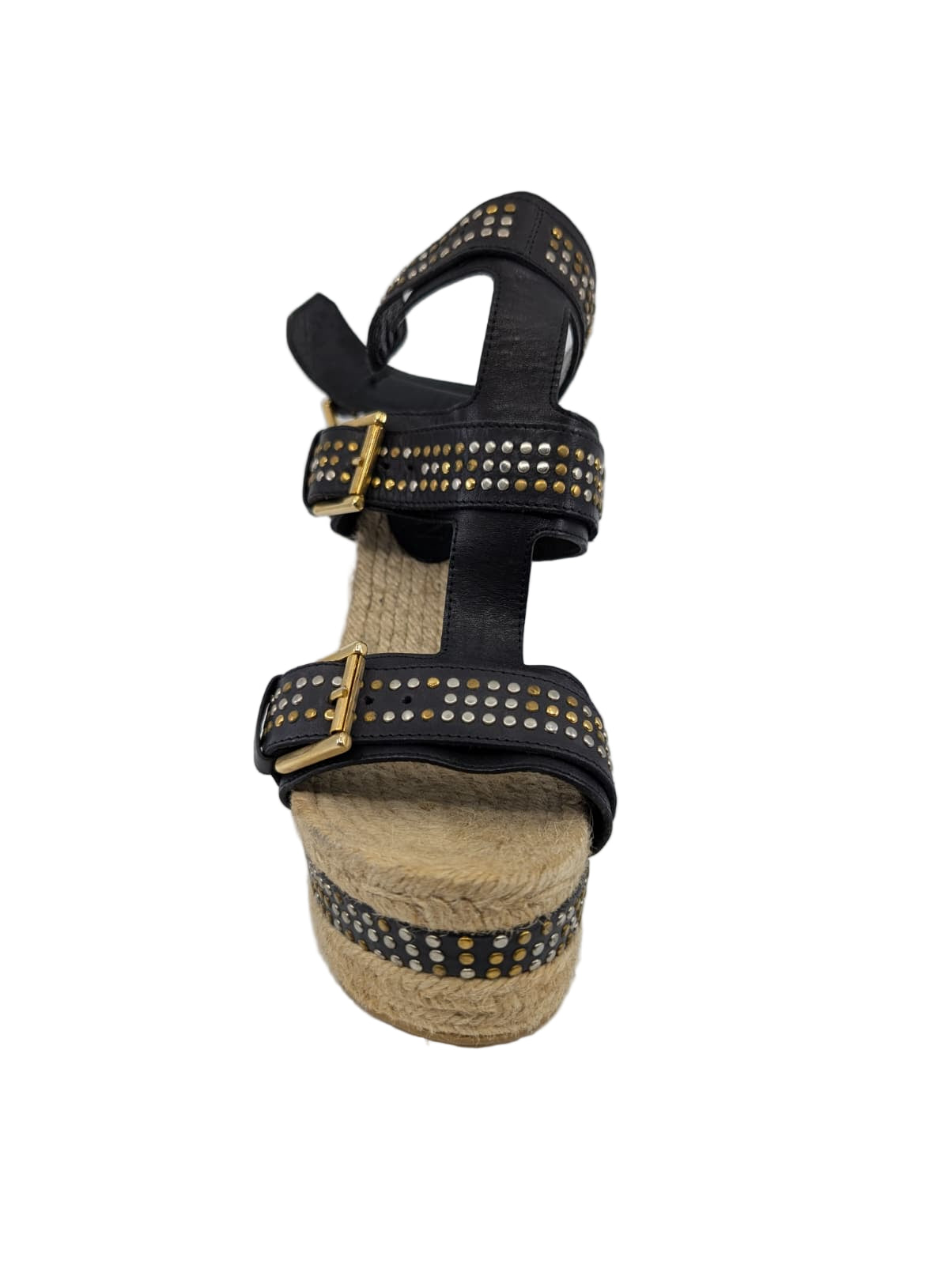 Black Leather Studs Alexander McQueen Wedge Sandals
