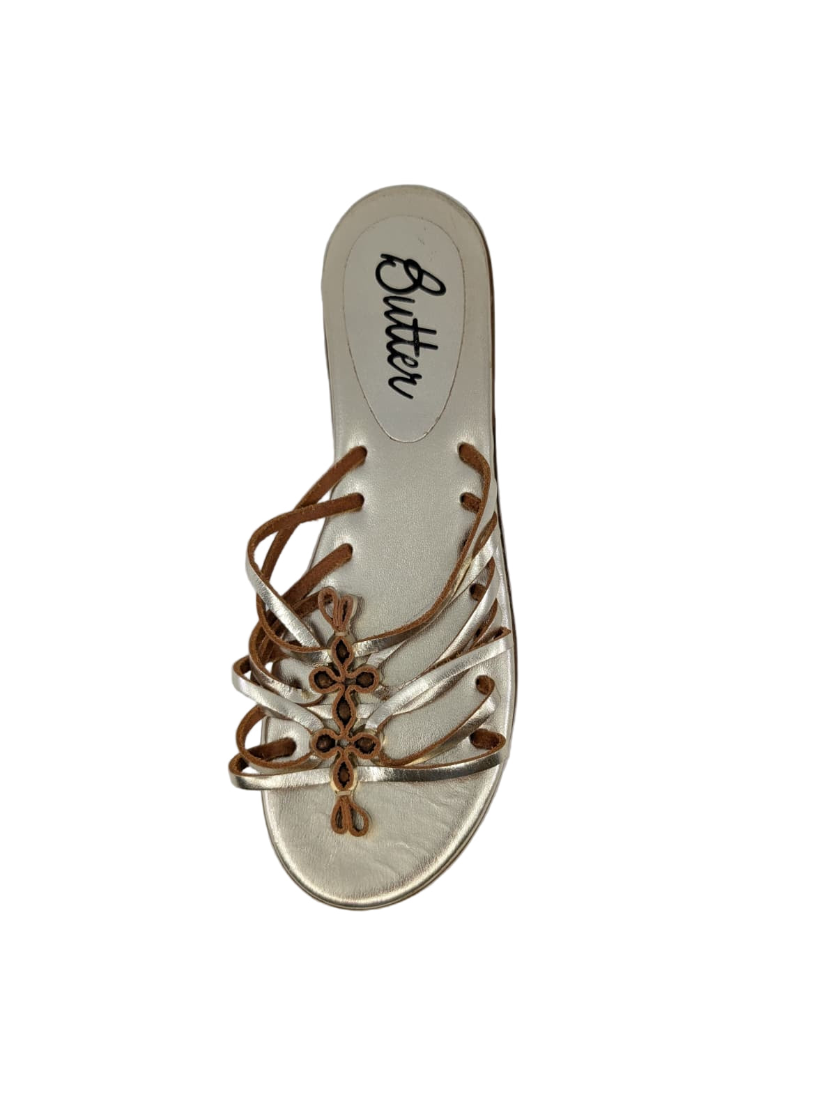 Gold Leather Flat Slide Butter Sandals
