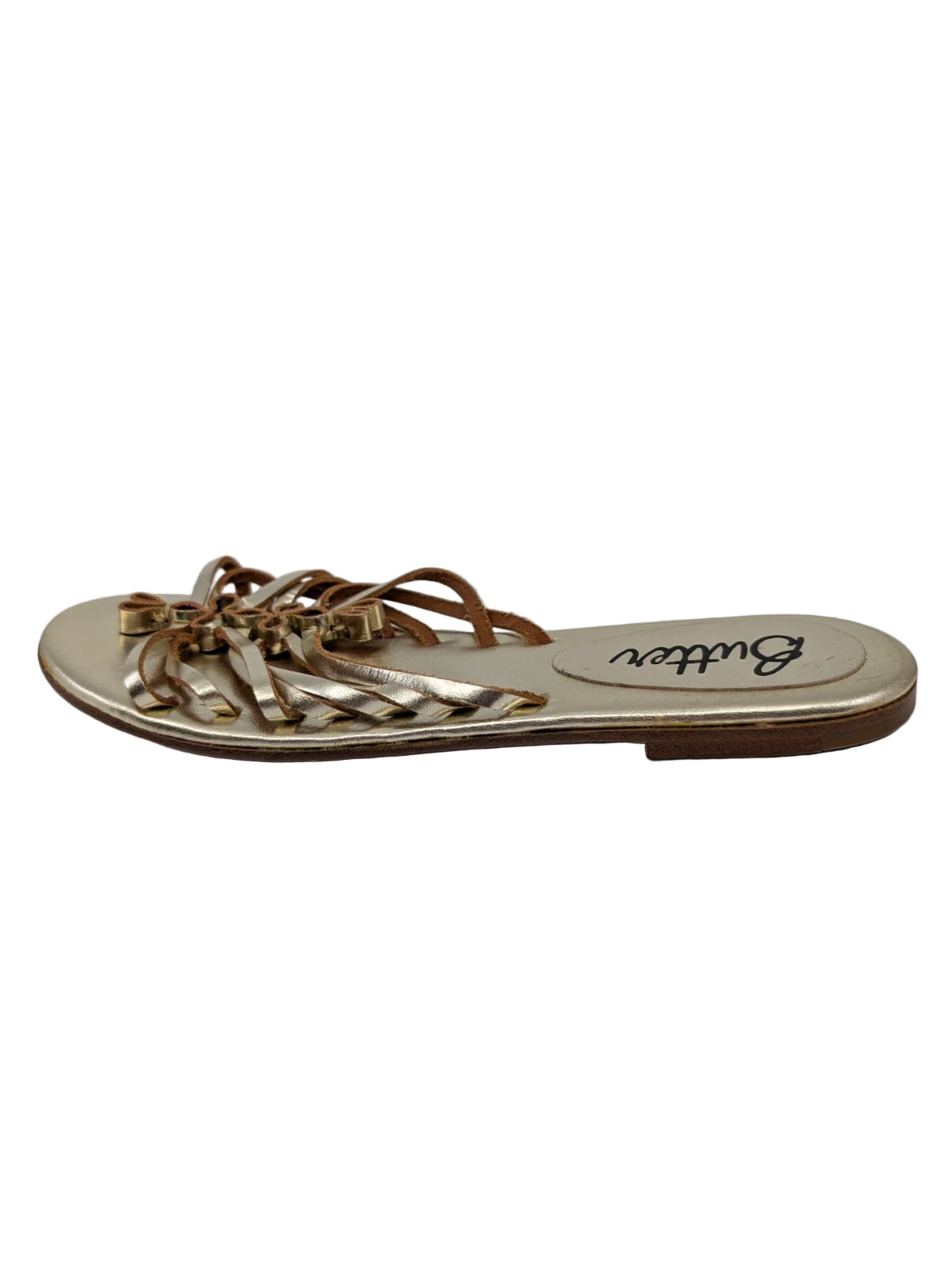 Gold Leather Flat Slide Butter Sandals