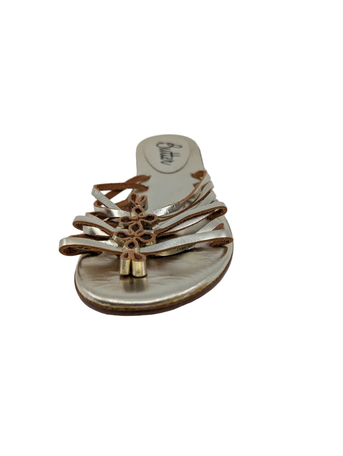 Gold Leather Flat Slide Butter Sandals
