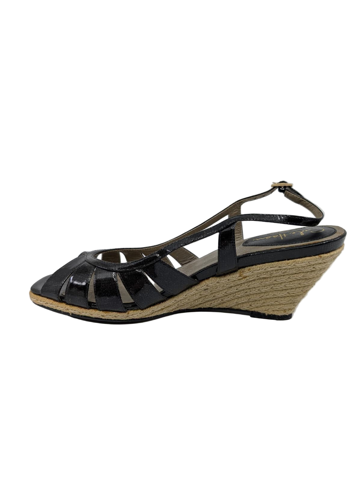 Cole Haan Black Patent Leather Wedge Sandals