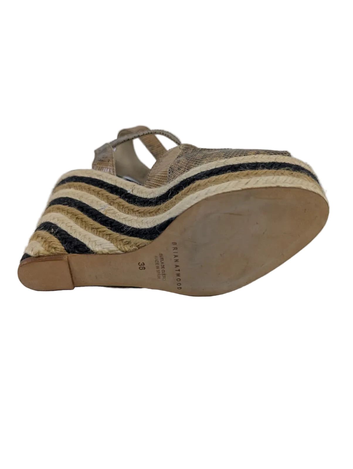 Brian Atwood Gray and Beige Wedge Sandals